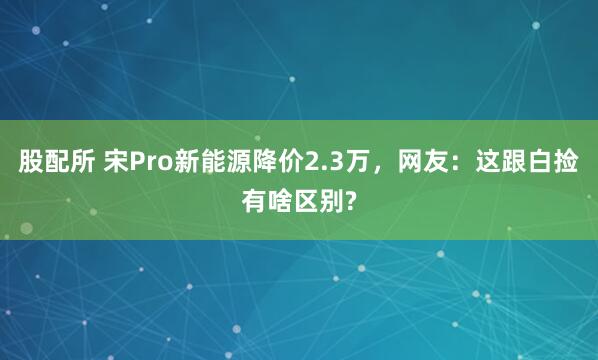 股配所 宋Pro新能源降价2.3万,网友:这跟白捡有啥区别?