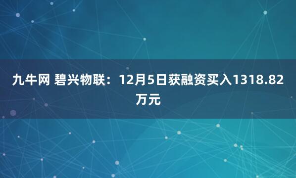 九牛网 碧兴物联:12月5日获融资买入1318.82万元